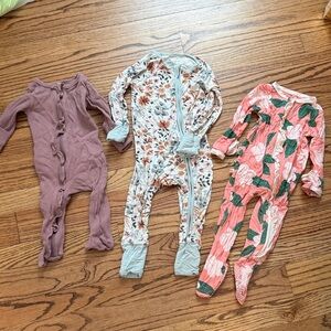 3 Baby Girl Footies Bamboo & Waffle